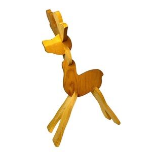 Wooden Reindeer 25” Tall Puzzle Cut Out Raw Pine Christmas Decor Stain Ready